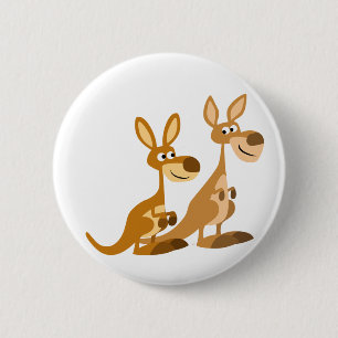Two Cute Cartoon Kangaroos Button Badge
