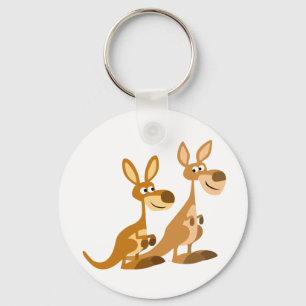 Two Cute Cartoon Kangaroos Keychain