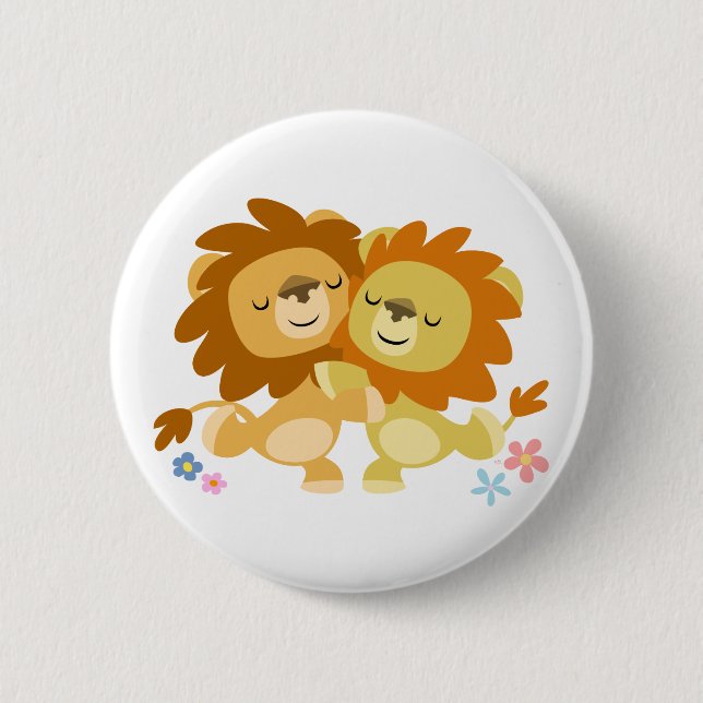 Two Cute Cartoon Lions Tango Button Badge (Front)