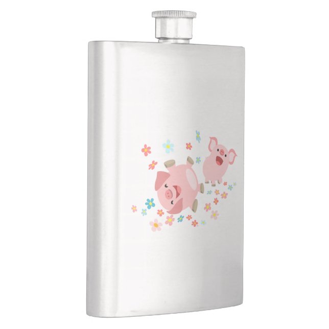 Two Cute Cartoon Pigs in Spring Classic Flask (Right)