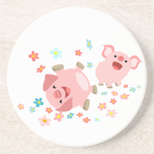Two Cute Cartoon Pigs in Spring Coaster