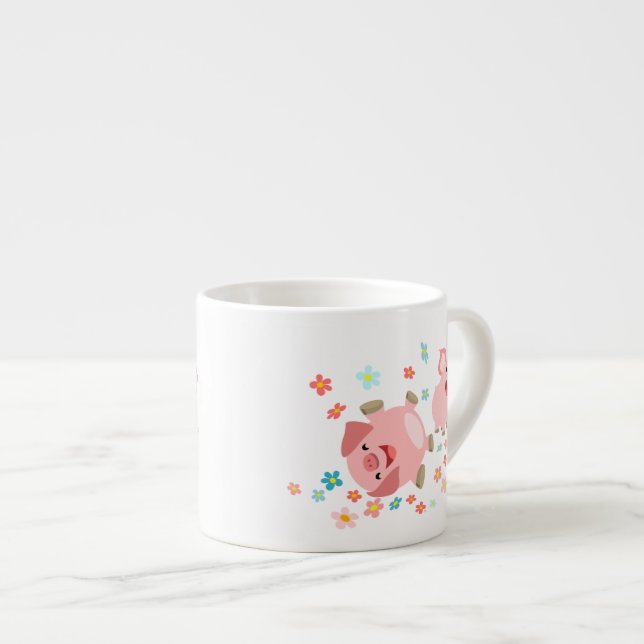 Two Cute Cartoon Pigs in Spring Espresso Mug (Front Right)