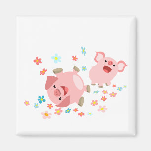Two Cute Cartoon Pigs in Spring Magnet