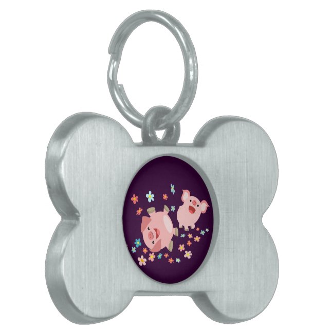 Two Cute Cartoon Pigs in Spring Pet Tag (Front Left)