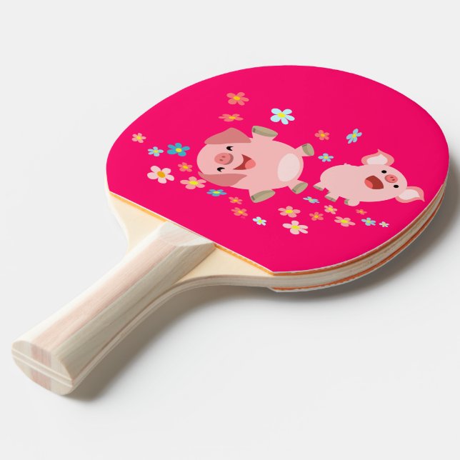Two Cute Cartoon Pigs in Spring Ping Pong Paddle (Front Angle)
