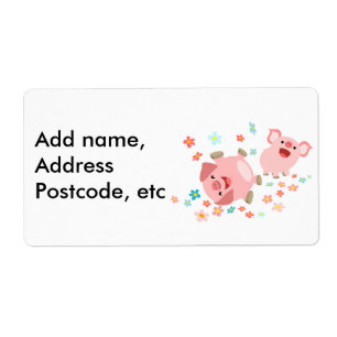Two Cute Cartoon Pigs in Spring Shipping Label