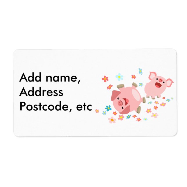 Two Cute Cartoon Pigs in Spring Shipping Label (Front)