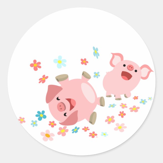 Two Cute Cartoon Pigs in Spring Sticker (Front)