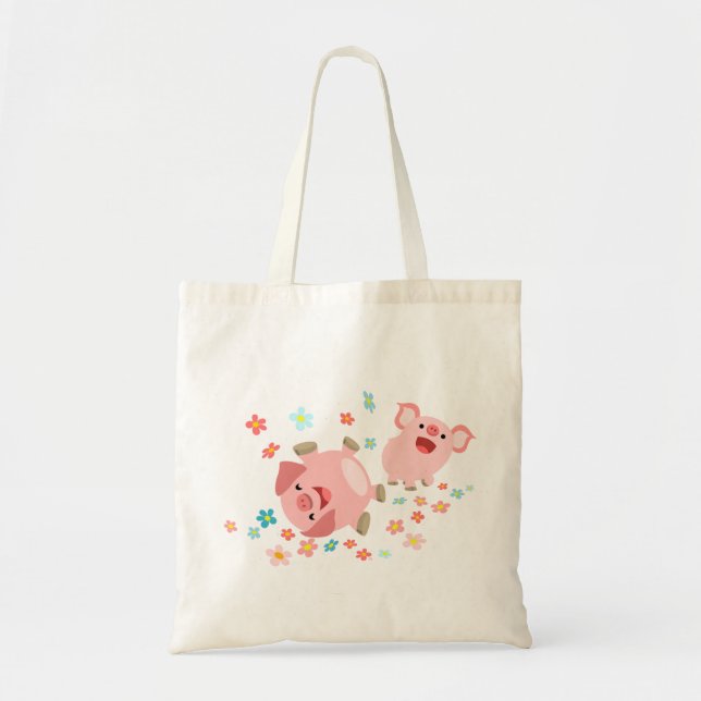 Two Cute Cartoon Pigs in Spring Tote Bag (Front)