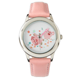 Two Cute Cartoon Pigs in Spring Watch