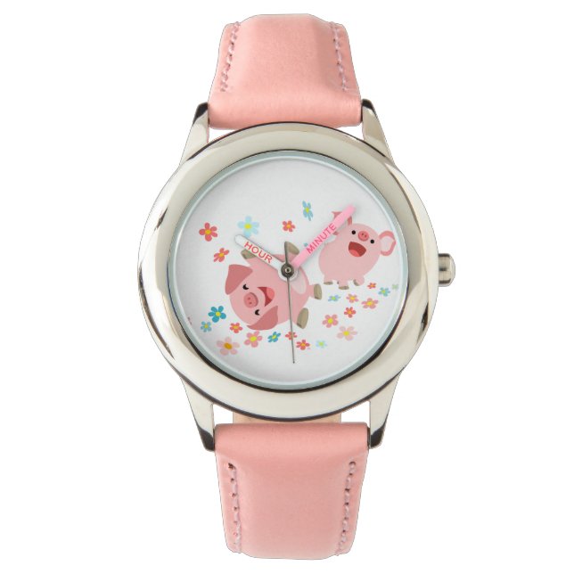 Two Cute Cartoon Pigs in Spring Watch (Front)