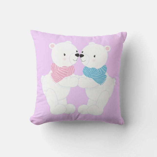 Two Cute Cartoon Polar Bears Throw Pillow (Front)