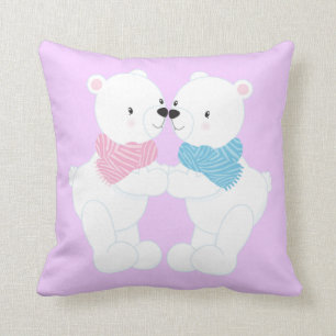 Two Cute Cartoon Polar Bears Throw Pillow