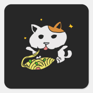 Two Cute Cats Eating Spaghetti Vincent Van Gogh St Square Sticker