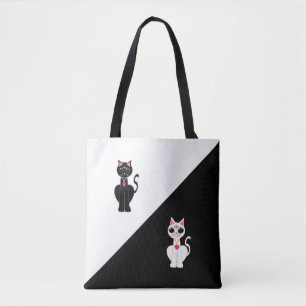 Two Cute Cats on Black & White Tote Bag