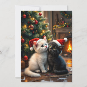 Two cute Christmas kitten with Santa hats Holiday Card