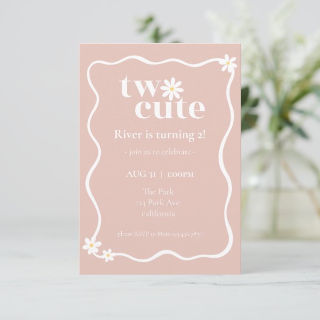 Two Cute Daisy Birthday Invitation (Standing Front)