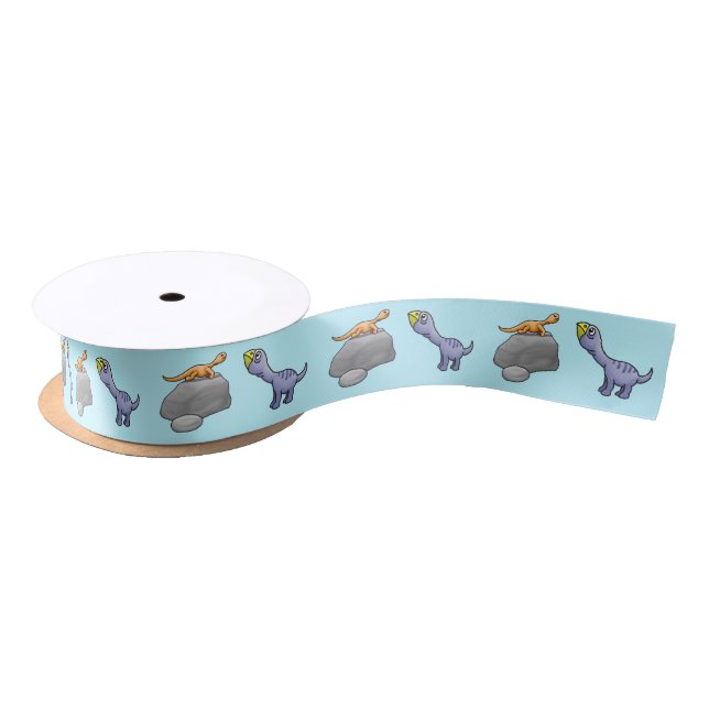 Two Cute Dinosaurs Satin Ribbon (Spool)