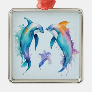 Two cute dolphins metal ornament
