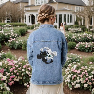 Two Cute Dragons – Black and White Yin Yang Design Denim Jacket