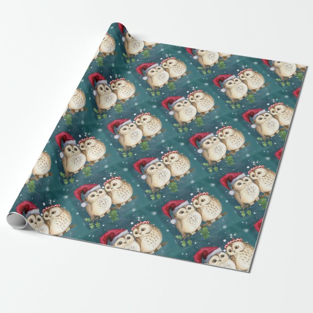 Two cute drawn Owls Wrapping Paper (Unrolled)