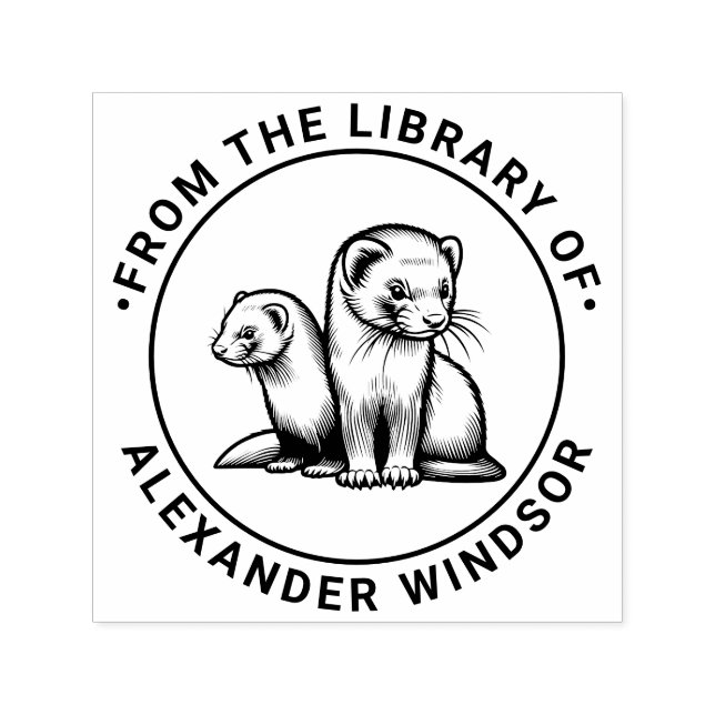 Two Cute Ferrets Library Book Name Self-inking Stamp (Design)