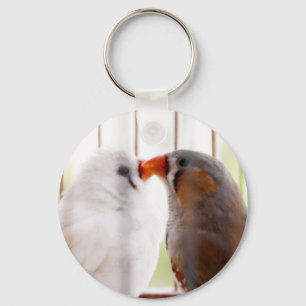 Two Cute Finch Birds in Cage Keychain