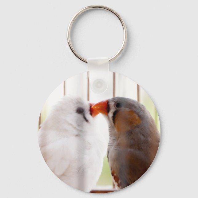 Two Cute Finch Birds in Cage Keychain (Front)