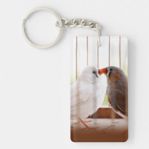 Two Cute Finch Birds in Cage Keychain