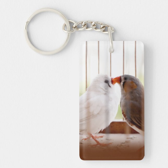 Two Cute Finch Birds in Cage Keychain (Front)