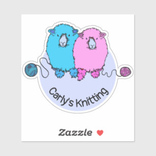 Two cute fluffy sheep, knitting, personalised