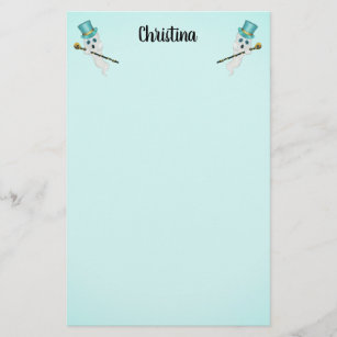 Two Cute Ghosts Blue Eyes Aqua Top Hats Skull Cane Stationery