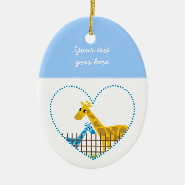 Two cute giraffes in a dotted heart Mother Child Ceramic Ornament (Front)