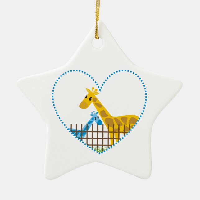 Two cute giraffes in a dotted heart Mother Child Ceramic Ornament (Front)