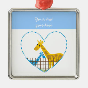 Two cute giraffes in a dotted heart Mother Child Metal Ornament