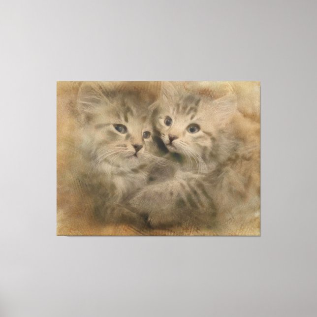 Two Cute Grey Striped Kittens In Watercolor Canvas Print (Front)