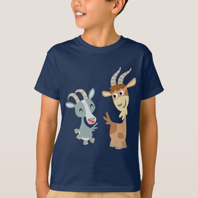 Two Cute Happy Cartoon Goats Children T-Shirt (Front)