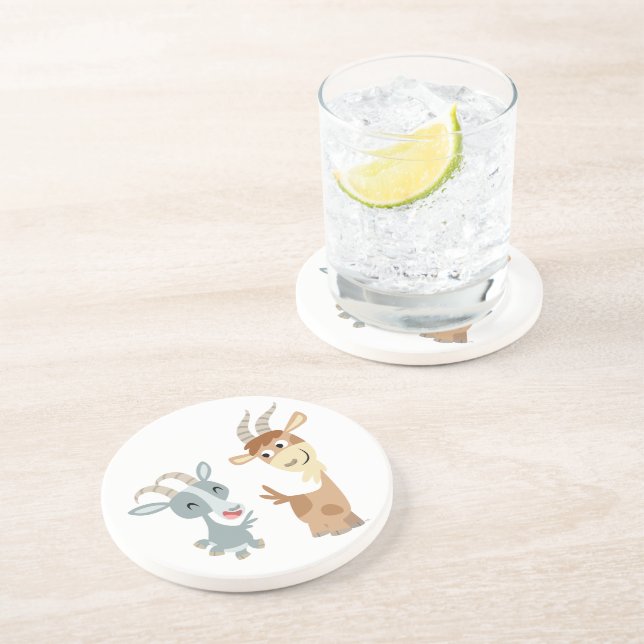 Two Cute Happy Cartoon Goats Coaster (Side)