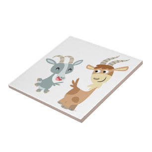 Two Cute Happy Cartoon Goats Tile