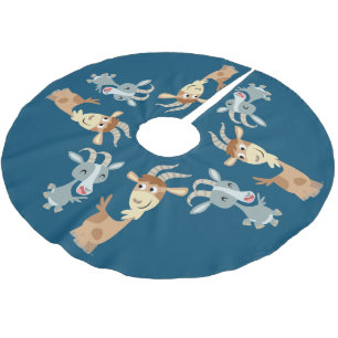 Two Cute Happy Cartoon Goats Tree Skirt