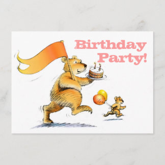 Two Cute Kid's Bears 3rd Birthday Party Invitation