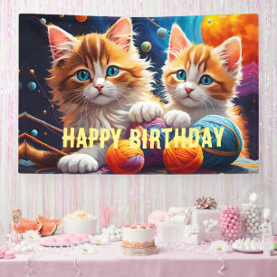 Two Cute kittens with balls of yarn  Banner