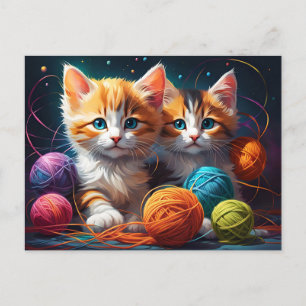 Two Cute kittens with balls of yarn Postcard