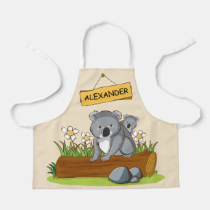 Two cute koalas sitting on a log apron