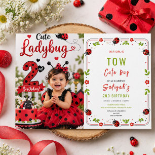 Two Cute Ladybug 2nd Birthday Party for Kids Invit Invitation