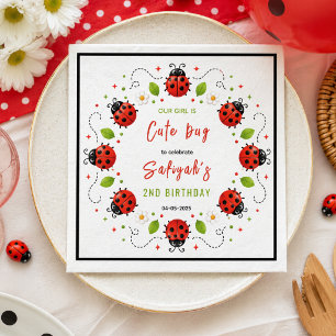 Two Cute Ladybug 2nd Birthday Party for Kids Napkin