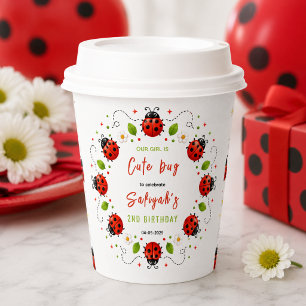 Two Cute Ladybug 2nd Birthday Party for Kids Paper Cups