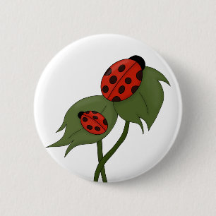 Two cute ladybugs on a plant 2 inch round button
