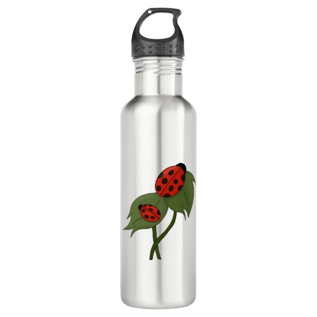 Two cute ladybugs on a plant 710 ml water bottle (Front)