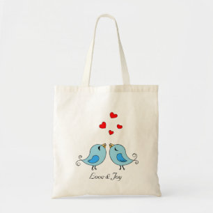 Two Cute Little Blue Birds with Love & Joy Text Tote Bag